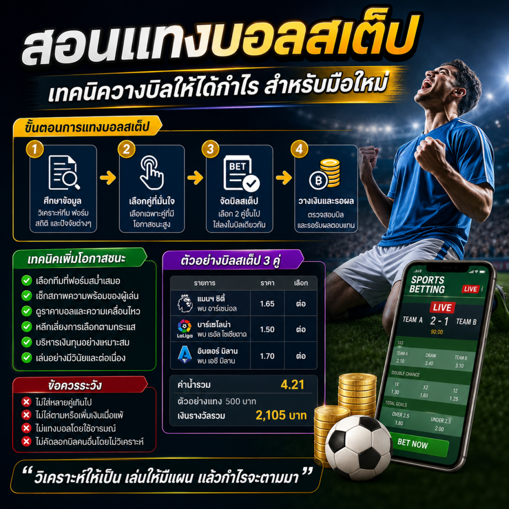 สอนแทงบอลสเต็ป เทคนิควางบิลให้ได้กำไร พร้อมวิธีเล่นสำหรับมือใหม่